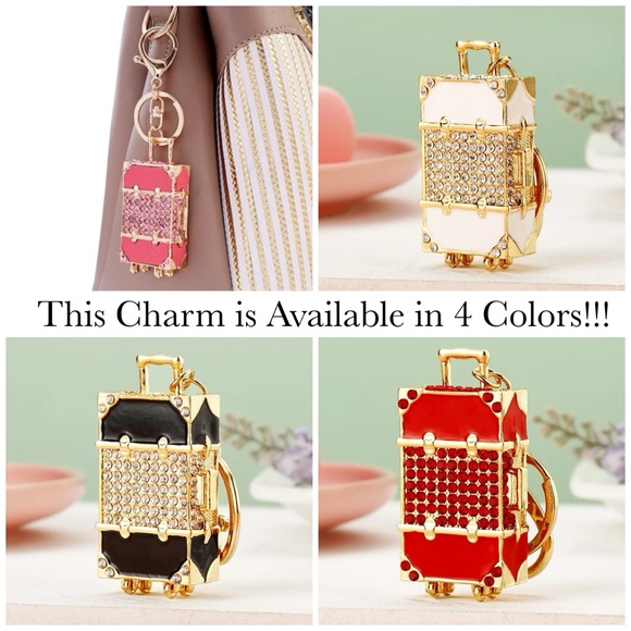 Pink & Gold Crystal Luggage Keychain Charm - Picture 15 of 16